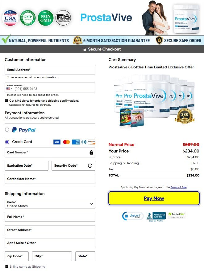 ProstaVive secure checkout page